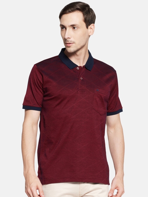 Monte Carlo Men Maroon Polo Collar Cotton Blend T-shirt