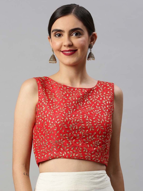 Soch Red & Gold-Coloured Art Silk Embroidered Saree Blouse