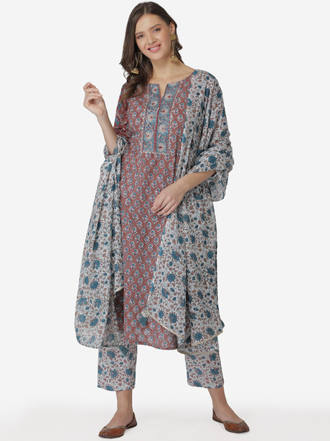 TARA-C-TARA Women Brown & Blue Pure Cotton Floral Printed Kurta & Trouser With Dupatta 
TARA-C-TARA Women Brown & Blue Pure Cotton Floral Printed Kurta & Trouser With Dupatta