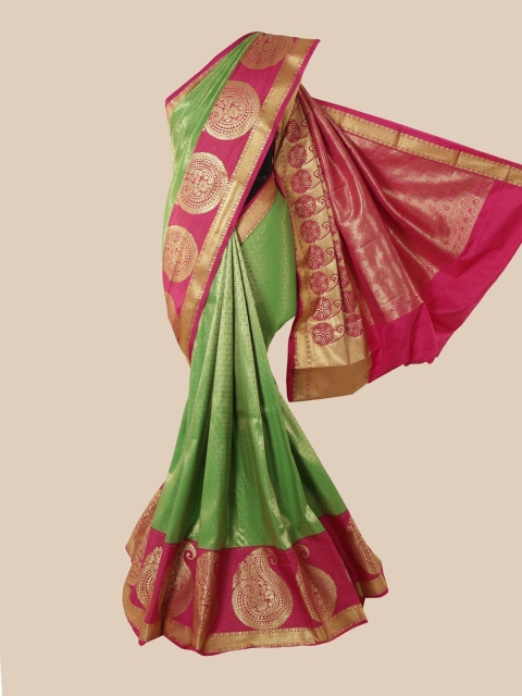 Pothys Green & Gold-Toned Woven Design Pure Silk Saree