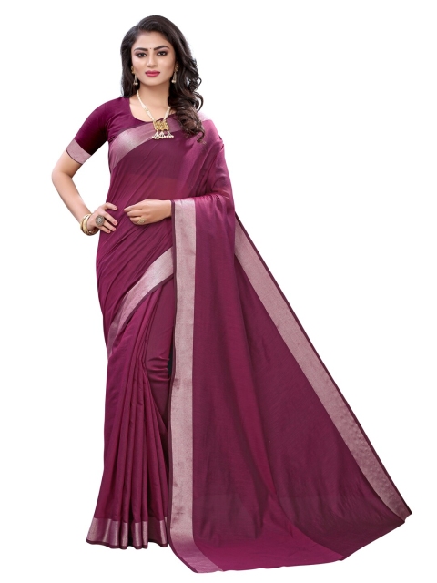 KALINI Purple & Silver-Toned Zari Saree