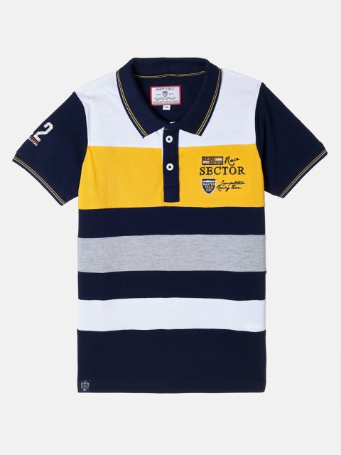 Monte Carlo Boys Navy Blue & White Colourblocked Polo Collar T-shirt