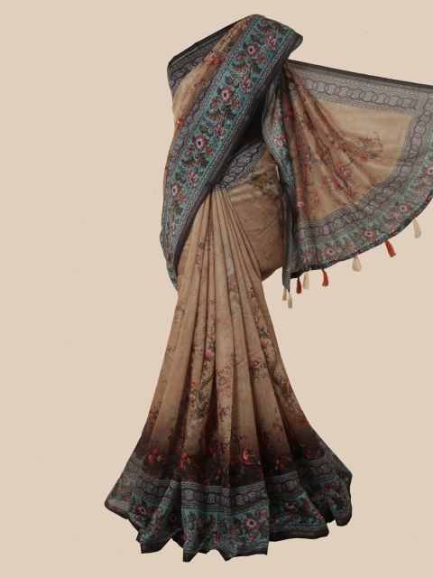 Pothys Cream & Blue Floral Saree