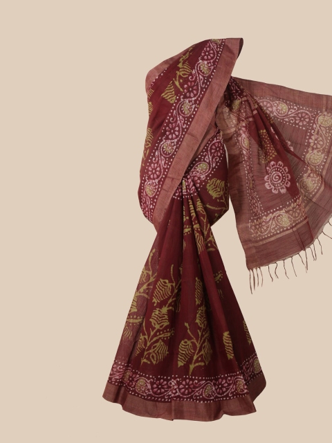 Pothys Maroon Batik Jute Cotton Saree