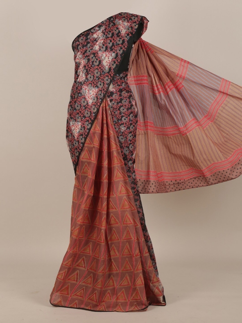 Pothys Black & Peach-Coloured Pure Cotton Saree