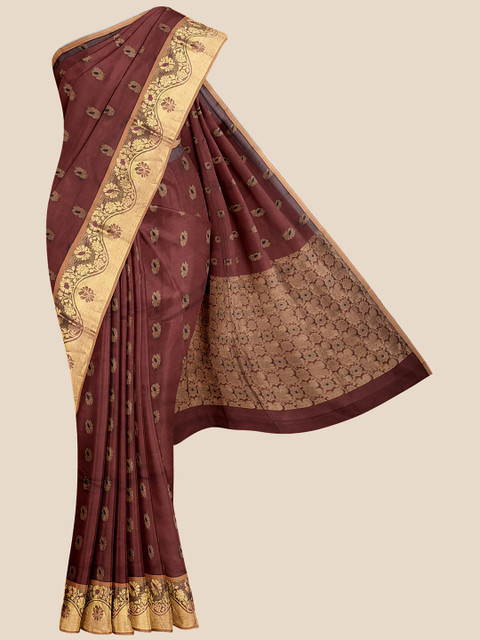 Kalamandir Maroon & Gold-Toned Ethnic Motifs Zari Silk Blend Venkatgiri Saree
Kalamandir Maroon & Gold-Toned Ethnic Motifs Zari Silk Blend Venkatgiri Saree