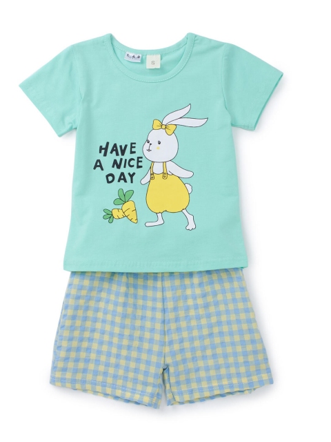 Like A Boss Girls Turquoise Blue & White Printed T-shirt with Shorts