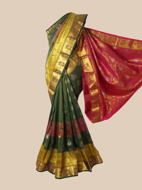Pothys Green & Gold-Toned Ethnic Motifs Zari Pure Silk Saree