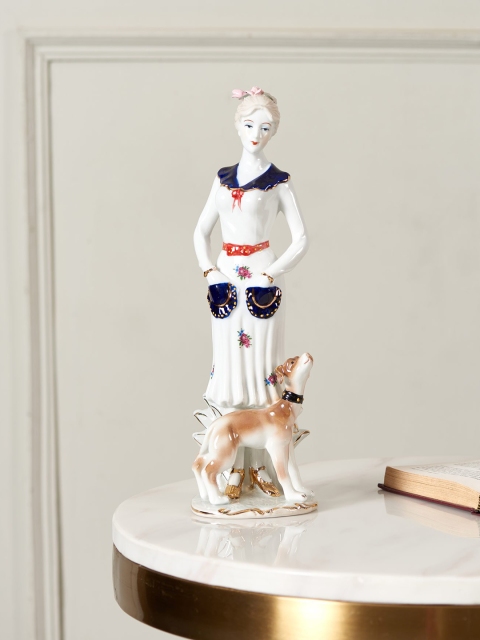 THEDECORKART White & Blue Hand-Painted Victorian Lady Fine Porcelain Figurine Showpiece