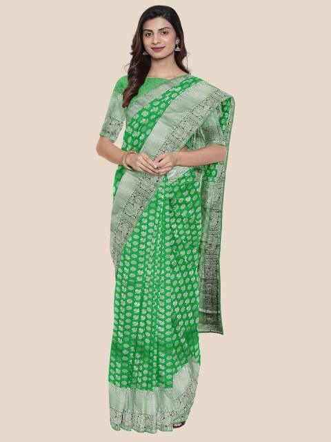 KLM Fashion Mall Green Ethnic Motifs Zari Silk Blend Kanjeevaram Saree