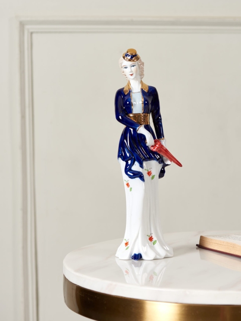 THEDECORKART White & Blue Victorian Lady Fine Porcelain Figurine Showpiece