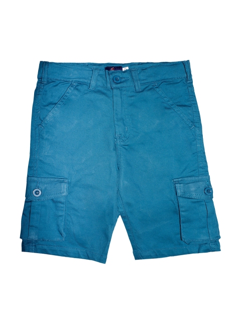 KiddoPanti Boys Blue Solid Mid-Rise Cargo Shorts