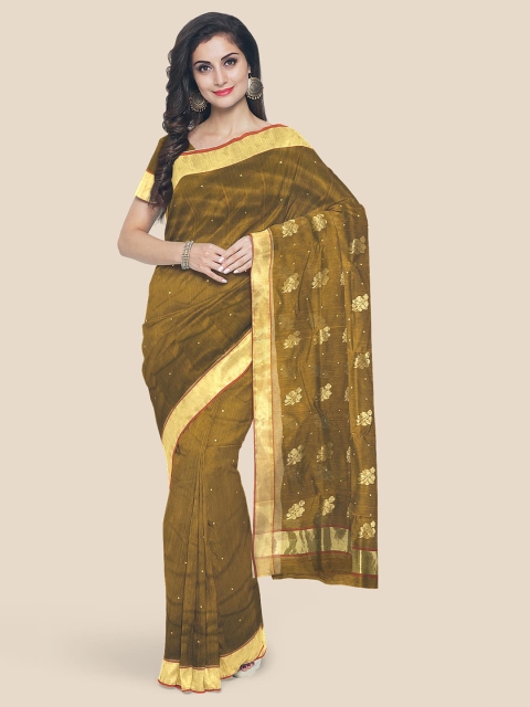 KLM Fashion Mall Brown & Gold Woven Design Chanderi Saree