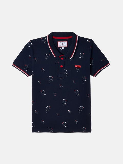 Monte Carlo Boys Navy Blue Printed Polo Collar T-shirt