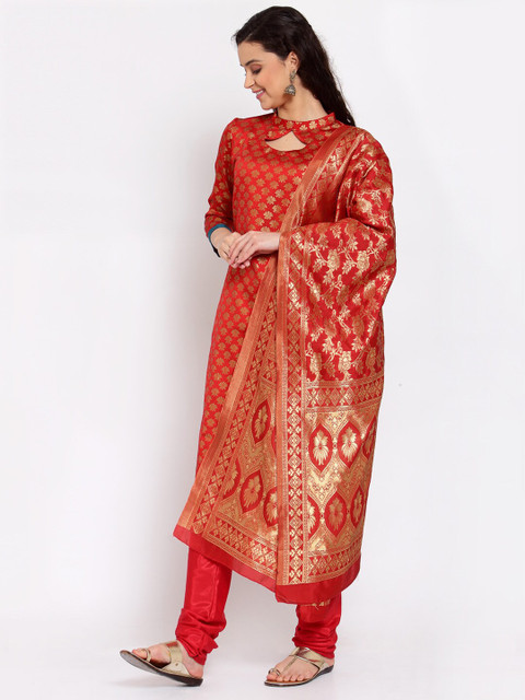 Me Lady Fashion Red & Gold-Toned Unstitched Dress Material 
Me Lady Fashion Red & Gold-Toned Unstitched Dress Material
