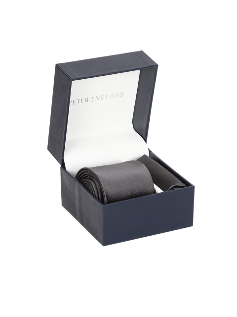 Peter England Men Grey Tie & Pocket Square Gift Set