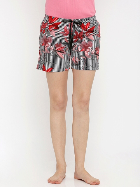 Heart 2 Heart Women White & Black Printed Lounge Shorts