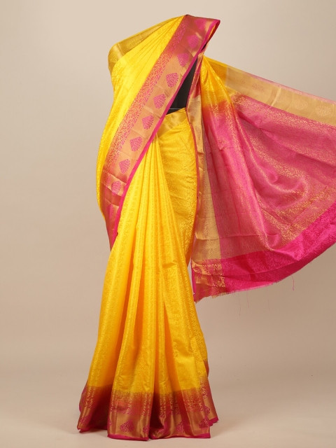 Pothys Yellow & Pink Ethnic Motifs Zari Jute Silk Saree