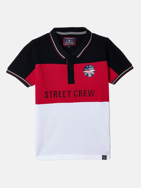 Monte Carlo Boys Black & Red Colourblocked Polo Collar Typography Embroidered T-shirt
Monte Carlo Boys Black & Red Colourblocked Polo Collar Typography Embroidered T-shirt