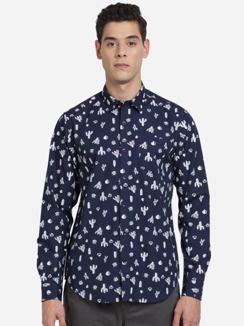 Breakbounce Men Navy Blue Slim Fit Printed Casual Shirt