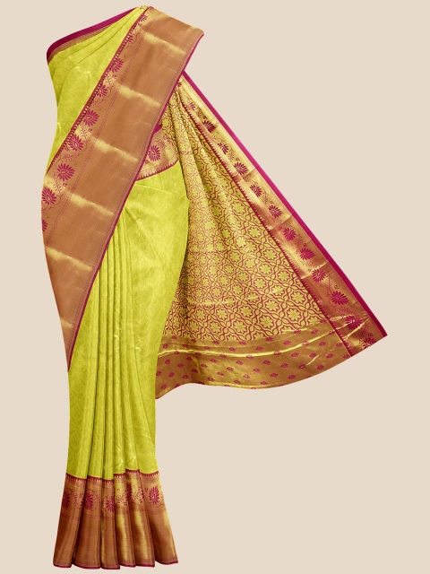 Kalamandir Lime Green Ethnic Motifs Woven Design Kanjeevaram Saree