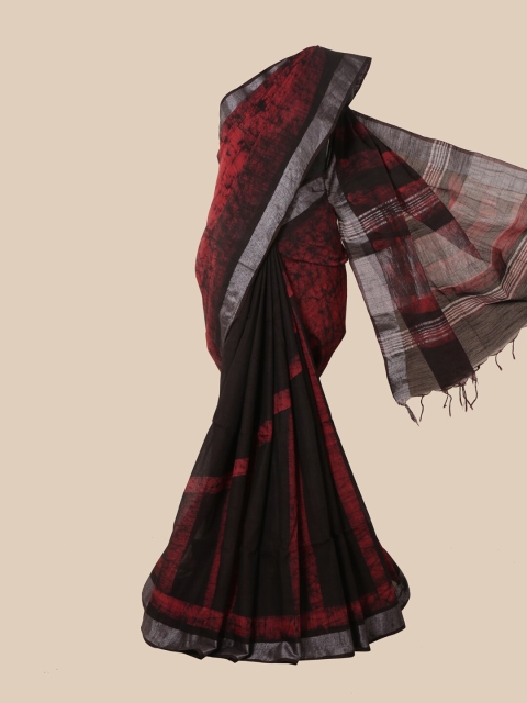 Pothys Brown & Red Batik Jute Cotton Saree