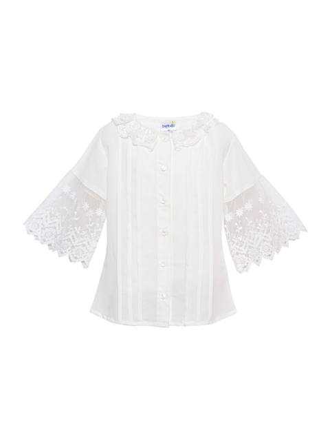 Daffodils GIRLS WEAR Off White Bell Sleeve Georgette Shirt Style Top