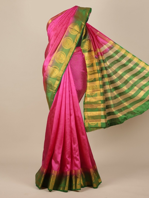 Pothys Pink & Green Ethnic Motifs Zari Jute Silk Saree