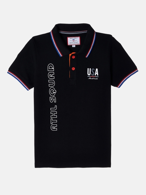 Monte Carlo Boys Black & White Typography Printed Polo Collar T-shirt