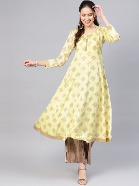 Libas Women Yellow Ethnic Motifs Printed Anarkali Kurta