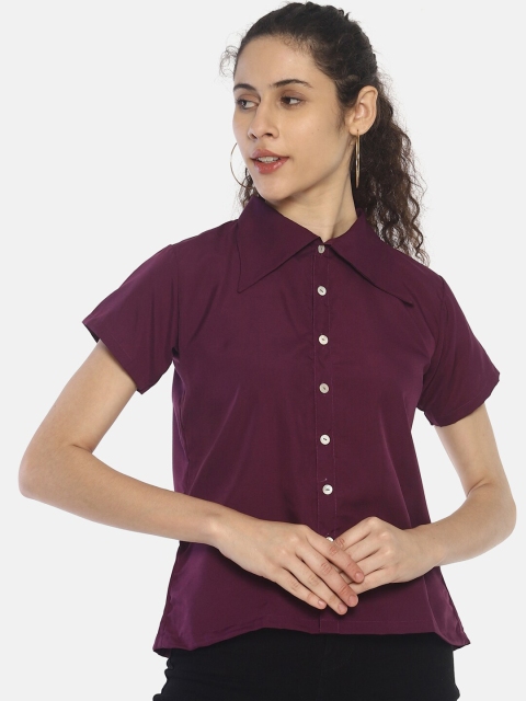 COUPER & COLL Burgundy Crepe Shirt Style Top