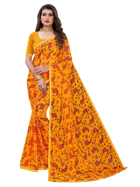 KALINI Yellow & Red Paisley Printed Saree