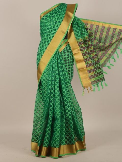 Pothys Green & Gold-Toned Zari Cotton Blend Saree