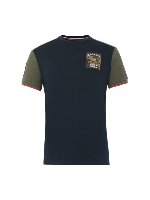 HACKETT LONDON Men Navy Blue & Olive Green Colourblocked Applique T-shirt