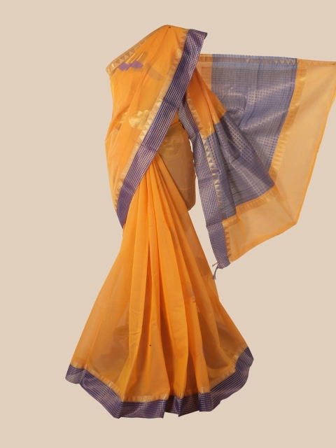 Pothys Yellow & Blue Paisley Zari Silk Cotton Saree