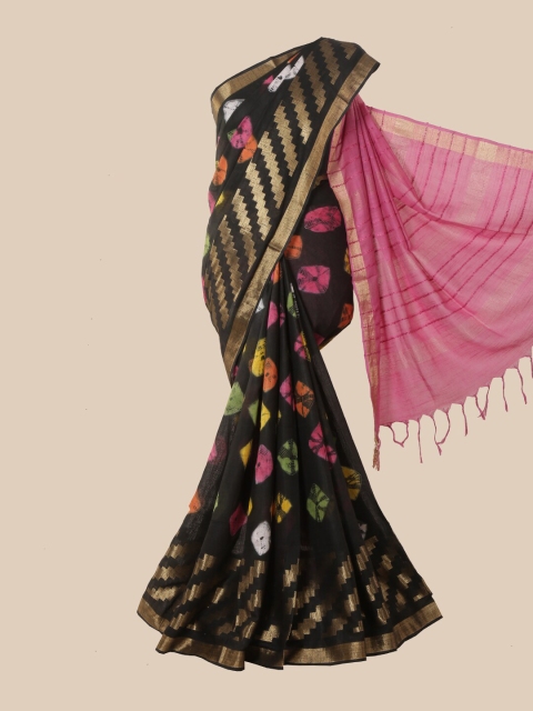 Pothys Black & Pink Batik Zari Jute Cotton Saree