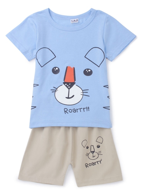 Like A Boss Boys Blue & Grey Printed T-shirt with Shorts