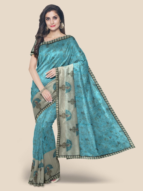 Kalamandir Blue Printed Supernet Saree