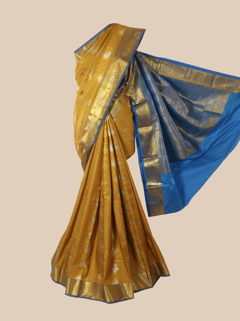 Pothys Gold & Blue Woven Design Pure Silk Saree