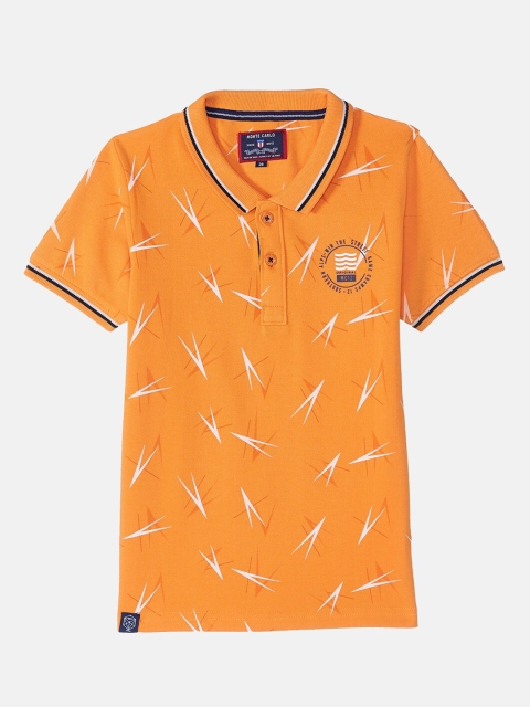 Monte Carlo Boys Orange & White Printed Polo Collar T-shirt