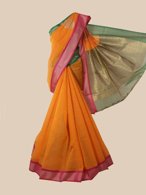 Pothys Orange & Magenta Ethnic Motifs Silk Cotton Saree