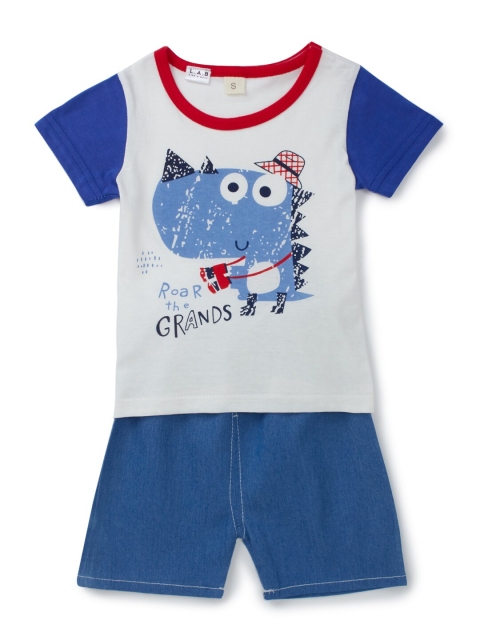 Like A Boss Boys Blue & White Printed T-shirt with Shorts