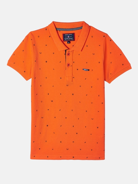 Monte Carlo Boys Orange Printed Polo Collar Cotton T-shirt