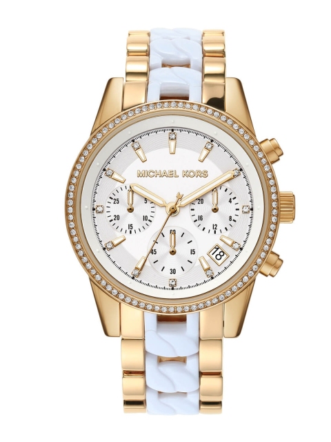 Michael Kors Women White Embellished Dial & Multicoloured Stainless Steel Bracelet Style Straps Analogue Watch, Multi
Michael Kors Women White Embellished Dial & Multicoloured Stainless Steel Bracelet Style Straps Analogue Watch, Multi