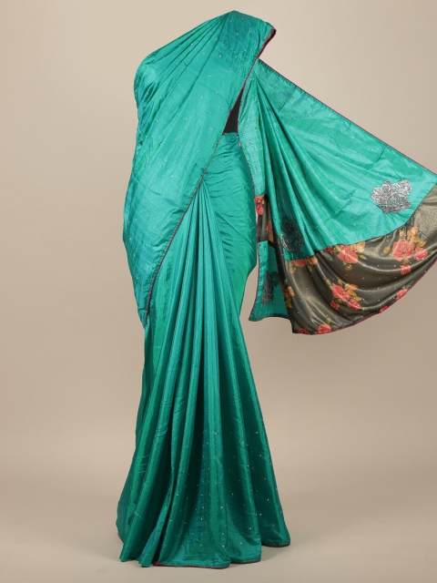 Pothys Green Sequinned Jute Silk Saree