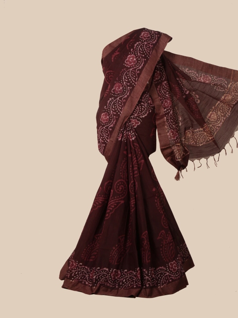 Pothys Maroon & White Batik Jute Cotton Saree