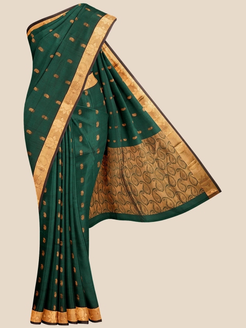 KLM Fashion Mall Green & Golden Ethnic Motifs Zari Silk Blend Venkatgiri Saree