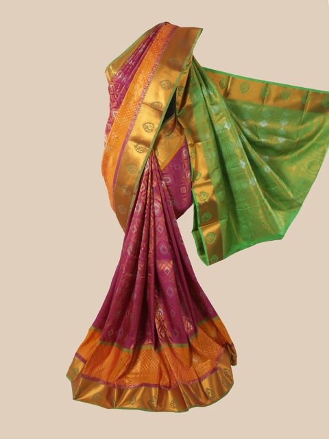 Pothys Magenta & Green Zari Pure Silk Saree