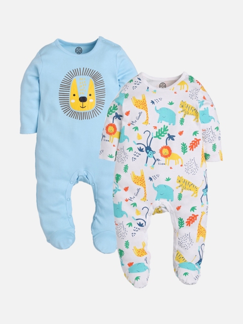 TAMBOURINE Infant Boys Pack Of 2 Printed Pure Cotton Sleepsuits, Blue