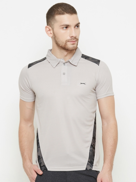 Black Panther Men Grey & Black Polo Collar Applique Slim Fit T-shirt